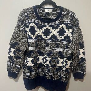 Navy and White Patterned Sweater